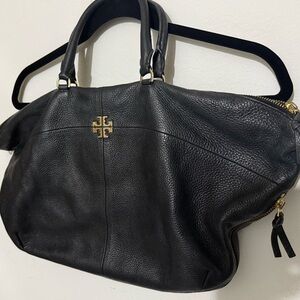 Tory Burch Black Leather Tote with Gold Accents